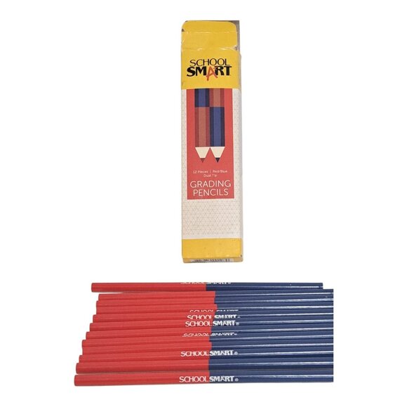 School Smart Red/Blue Grading Pencils Dual Tip 12 Pack Teacher Supplies Office - Picture 2 of 8